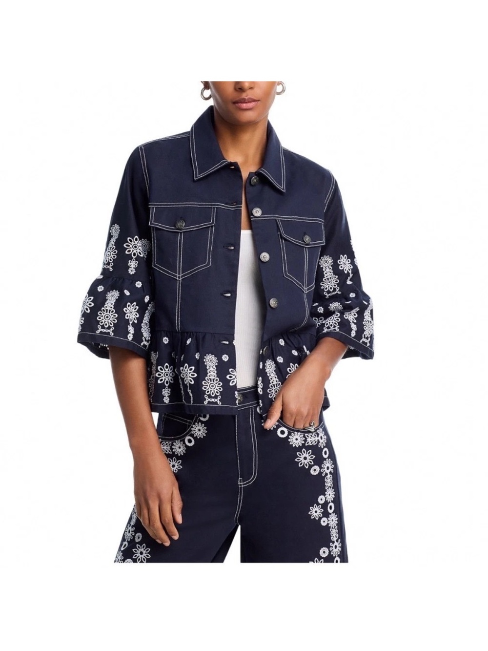 New! Cinq a sept Maize Eyelet Denim Jacket